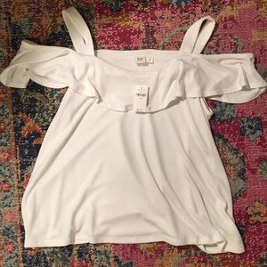 Off the shoulder white knit top